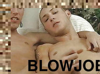Cute twink Justin Case banged by inked gay before handjob