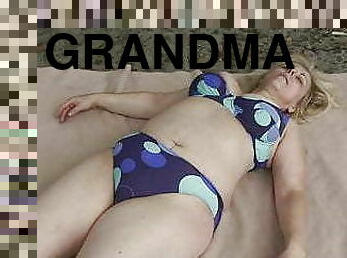mormor, gammal, utomhus, mogen, avsugning, gamling, milf, hardcore, trekant, dubbel
