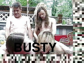 Busty Swingers Have Risky Outdoor Orgy With a Huge Cock 