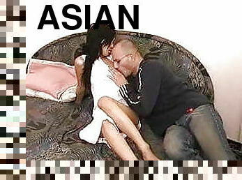 asiático, interracial, cachonda