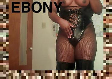 sexy ebony shemle dressed inpvc gear talks dirty and wanks for you