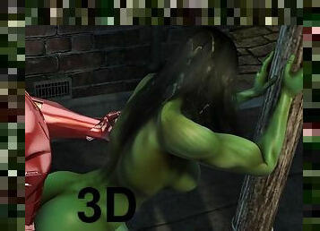 She-Hoolk Fucked Steel Man In The Alley - 3DToonTube
