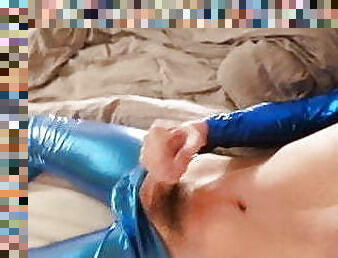 Twink Cums in Blue Latex