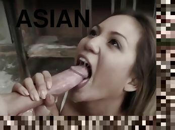 Caged asian sub throatfucked by her master