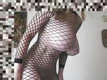 Saggy Boobed GILF in Fishnet Dress