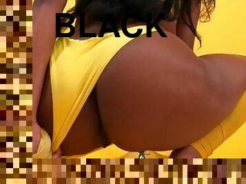 4k Exclusive Msnovember Model Photo Shoot, Yellow Lingerie BlackAss & Ebony Pussy Posing In Lingerie