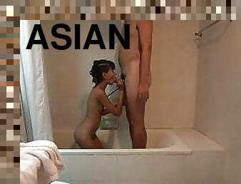 Asian Slut Sucks Japanese Dude&#039;s Cock In Shower