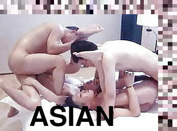 asiatisk, orgie, mager, anal, pikslikkeri, legetøj, bøsse, gruppesex-groupsex, muskuløs, twink