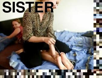 Two stepsisters tickling fight (Eliska feet, big feet, bare feet, long toes, foot tickling
