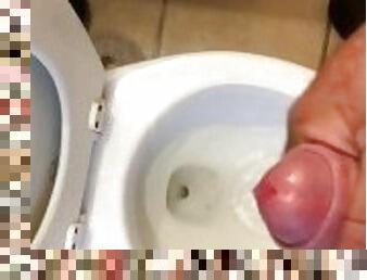 Thick cock from fat guy cums in toilet