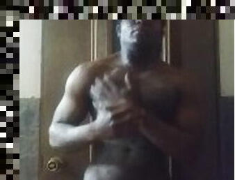 Black Shirtless Man Lotion Chocolate Body Massage and Large Cock