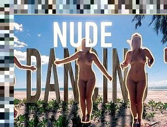 nudisti, allaperto, pubblici, mogli, amatoriali, spiaggia, danza, esibizionismo