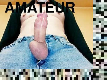 Big thick cock cumming through jeans