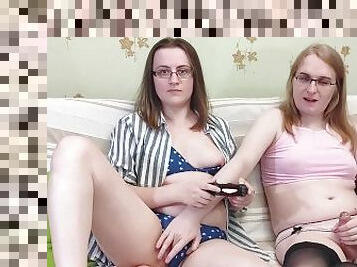 Gamer Girl gets fucked by her trans lesbian girlfriend (pussy eating, riding, cum in mouth)