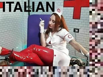 Nurse Smoking break in red high heels