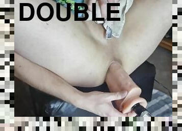 twink tied up and fucked by double dildo