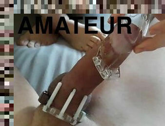 10 minute intense teasing handjob and hard back to chastity cage using ice cube