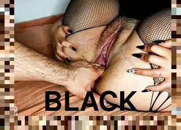 masturbavimasis, putytė, žaislas, juodas, prisegamos-kojinės, tinklinės-kojinės, dildo, vagina, šikna