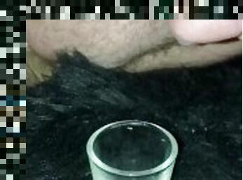 Milking my dock into shot glass for cum play later