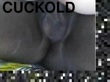 Cuckold eats creampie