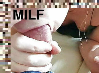 milf gives sensitive blowjob close-up