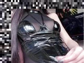 big dick dominant goth girl in PVC latex fucks fleshlight and nuts all over her hand - w0llip wollip