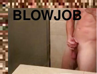 Hot man in bathroom jerks big cock