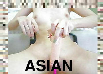 Miniature Asian girl rides a big dick, hard sex
