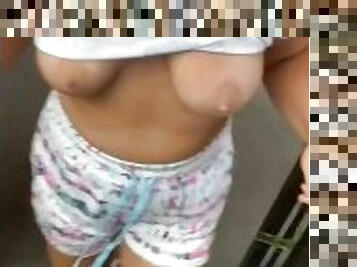 PUBLIC WIFE running while FLASHING TITS at the hotel VERY BOUNCY!!