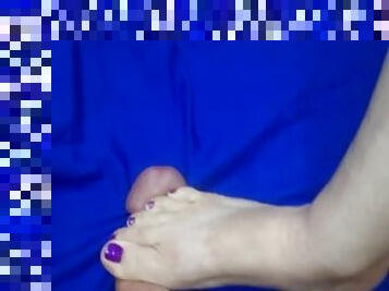 Releasing hubby 6 cock stomp with purple toes made him cum too soon so I ruined orgasm for him