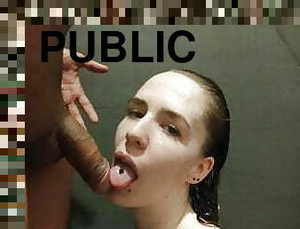 Sucking cock in a public shower