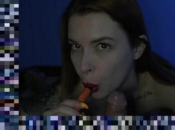Red lips girl smoke and suck - 4K