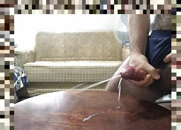 Hot sexy hairy male horny masturbate big cum sperm on table