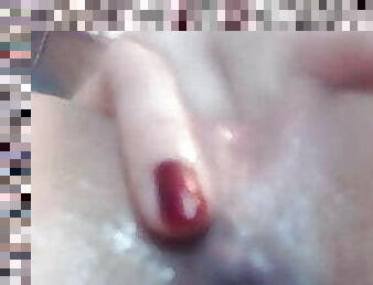 close up fingering, nails painted and squirting