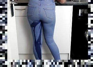pee desperation in the kitchen, wet jeans makes me squirt by Bpop126
