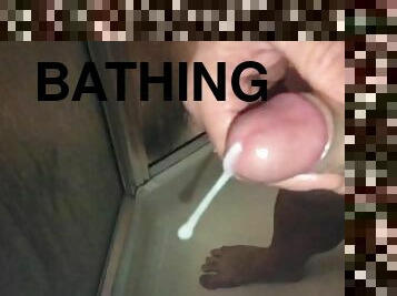 bañando, masturbación, chorro-de-corrida, pajeándose, corrida, ducha, pelotas