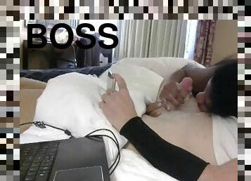 23 year old lightskinned slave sucks her 37 year old white boss off and catches load in throat