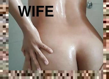 My hot latin wife takes a shower spank her at the end