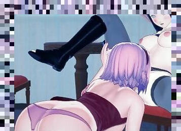 Sakura eating Hinata's pussy, trib until orgasm. Naruto lesbian hentai.