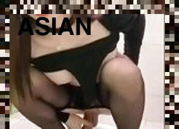 asien, strumpfhosen, öffentliche, schulmädchen, transsexueller, junge, tranny, ladyboy, kurzen-rock, beule