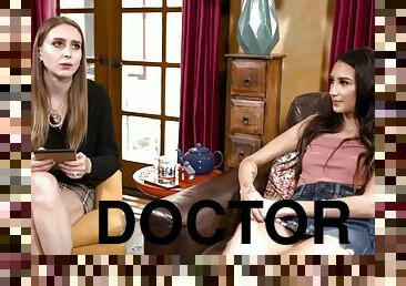 Doctor putting a suggestive hand on Natalia Nixs leg