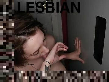 Lesbians share Gloryhole cocks and cum