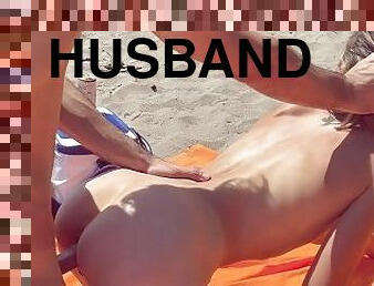 público, esposa, amateur, cámara, playa, voyeur, marido, follando-fucking, cornudo