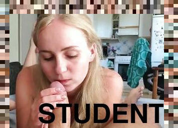 Sexy Student Deepthroat Big Dick until Cum in Mouth after Exam - POV