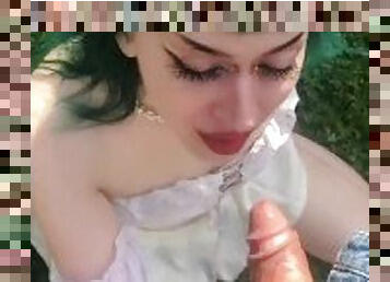 Pale Emo Goth Girl Slut Sucks Dick Outside