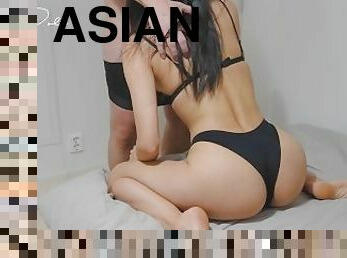 He couldn't resist my tight Asian pussy and came inside!