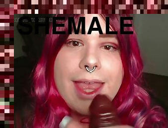 Sissy Mykella sucks, strokes and eats her own cum