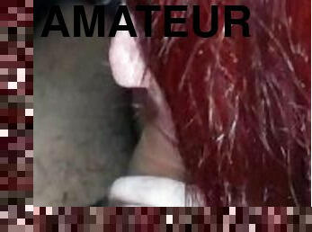 rumpe, offentlig, amatør, blowjob, stor-pikk, par, rødhåret, ludder, pov, cum