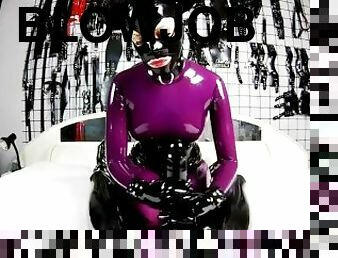 POV blowjob in purple latex catsuit enclosure #3