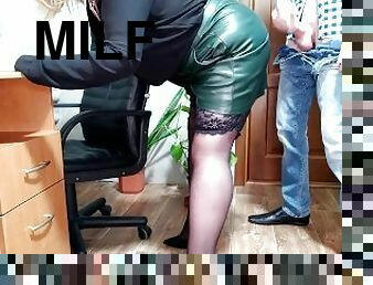 Cum on my secretary's new leather skirt